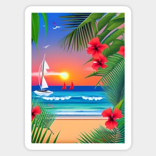 Tropical Sunset Beach Scene Sticker